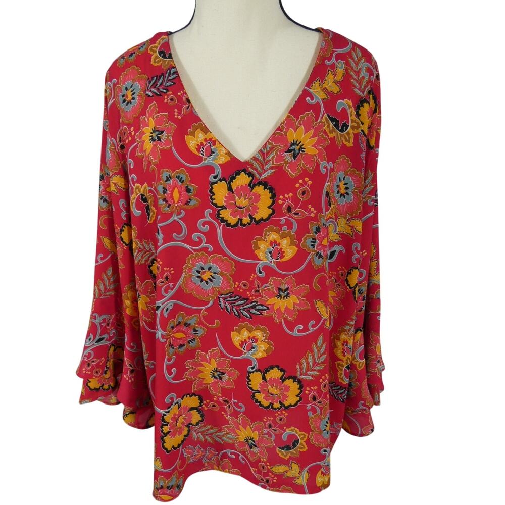 Mercer & Madison Women's XL Colorful Lightweight Boho Blouse Bell Sleeves